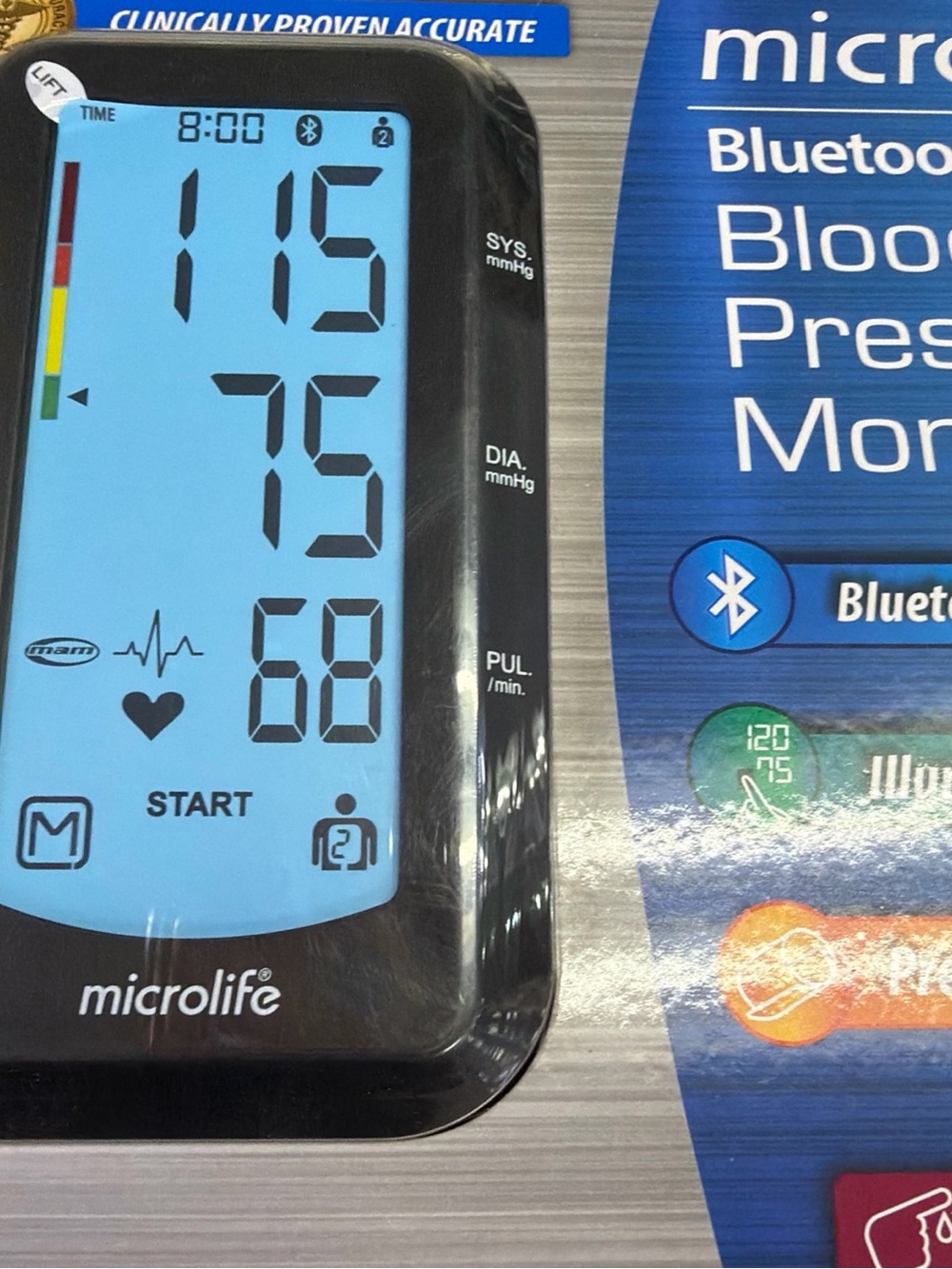 Microlife Bluetooth Blood Pressure Monitor - Black Housing with Blue Display